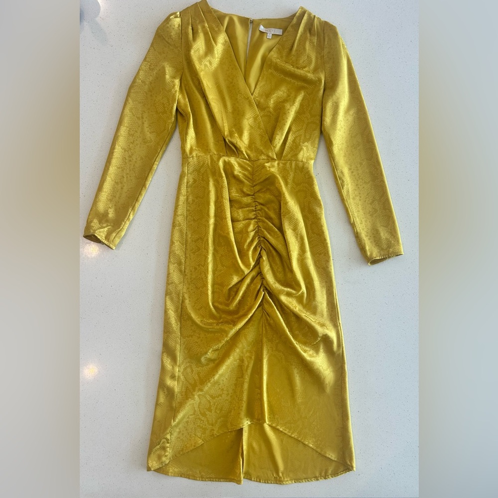 Wayf Gold Textured V-Neck Dress